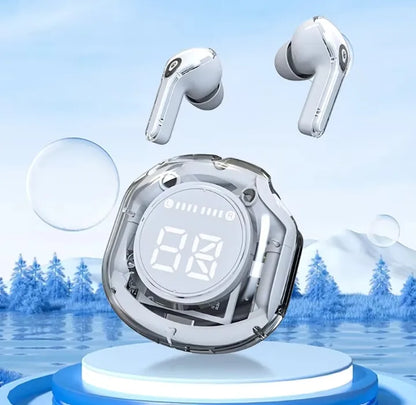 Transparent LED Display Bluetooth Earbuds with Super Bass and HD Sound Quality - Waterproof Design