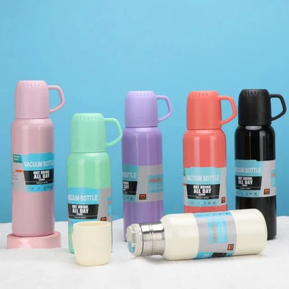 Red Box Vacuum Flask Bottle with 3 Cups and Gift Box