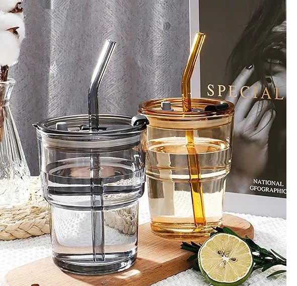 Juice Cup With Straw Glass Material (450ml)