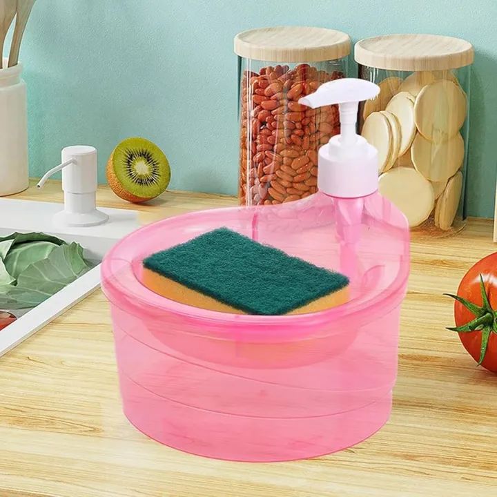 Liquid Soap Dispenser With Pump & Sponge with Sponge Caddy Organizer Holder