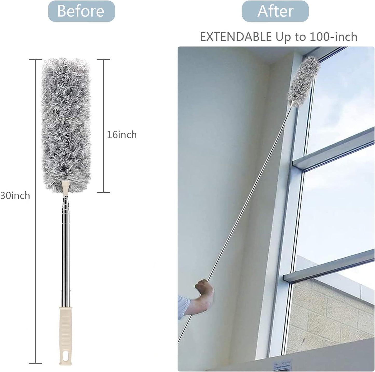 Microfiber Duster Extendable Stainless Steel with Bendable Head