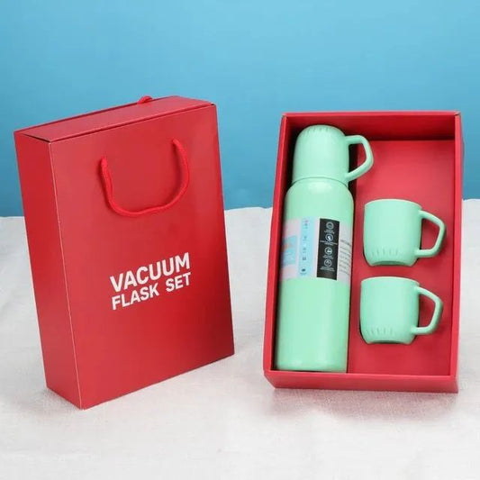 Red Box Vacuum Flask Bottle with 3 Cups and Gift Box